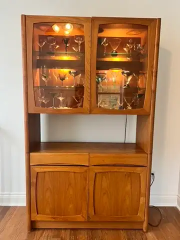 Vintage MCM solid teak hutch display cabinet, View more
