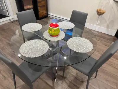 Glass table with chairs, View more