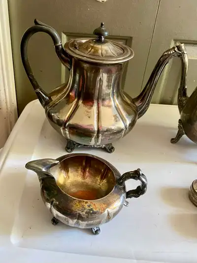 Vintage silver tea & napkin holder lot, View more