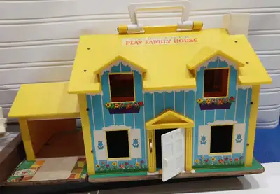 Vintage Classic 1969 Fisher-Price Play Family House complete with garage, fold-down front, and origi...