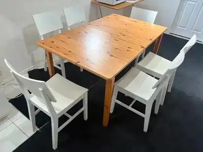 Dining set, Natural wood extendable dining table with 6 chairs, View more