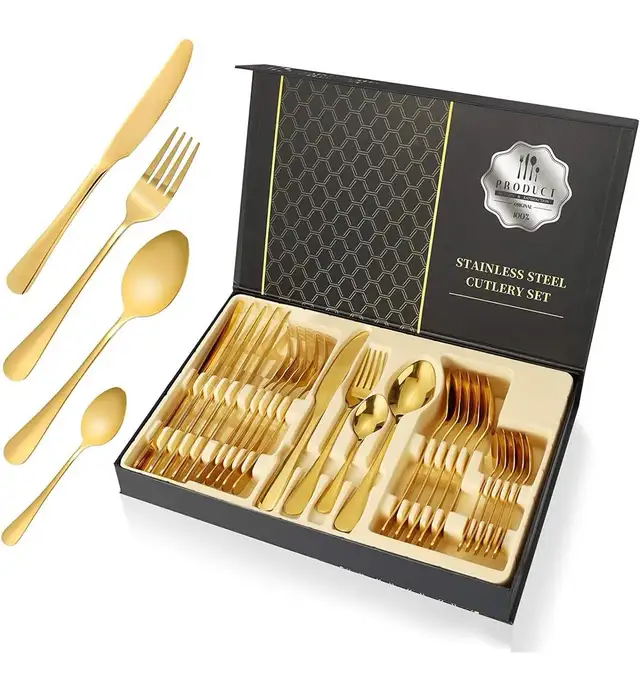 24-Piece Stainless Steel Gold Flatware Set, Kitchen Utensils  in Kitchen & Dining Wares in Mississauga / Peel Region - Image 2