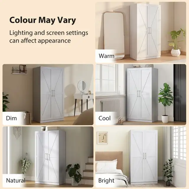 Wardrobe Cabinet with Hanging Rod, Anti-Tipping and 2 Barn Doors in Dressers & Wardrobes in Markham / York Region - Image 9