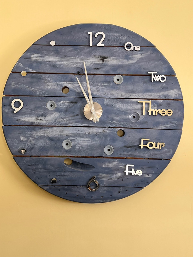 Large wooden spool clock in Home Décor & Accents in Kingston
