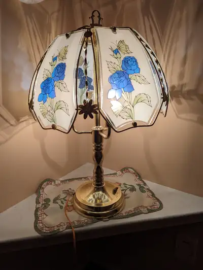 Butterfly and Flowers Lamp 23 Tall 6 Glass Panels, View more