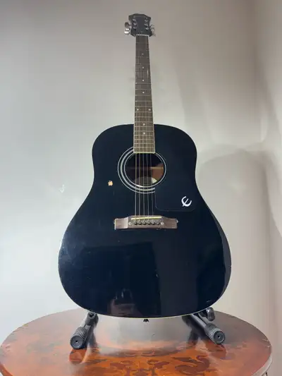 Epiphone AJ 100 EB Ebony Advance Jumbo Acoustic Guitar and stand, View more