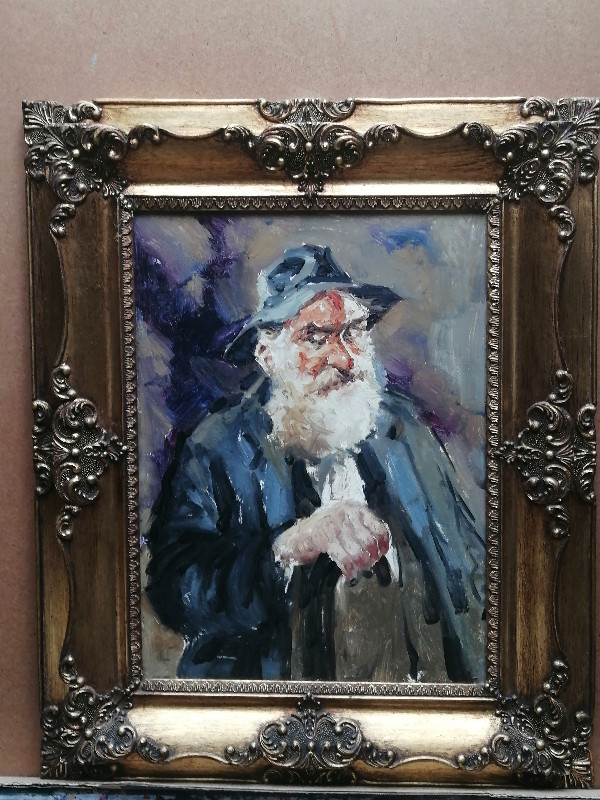 Artiste peinture huile homme barbe chapeau manteau toile tableau dans Art et objets de collection  à Longueuil/Rive Sud