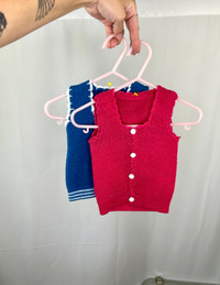 Vintage hand knit baby vests 