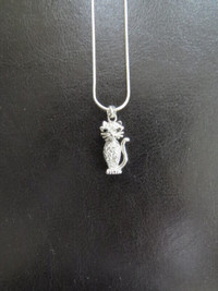 Girls Silver Necklace With Crystal Cat Pendant