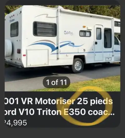 2001 VR Motoriser Ford V10 Triton E350 - Coachmen Catalina Sport , 182,000 km Le VR ce trouve a Rive...