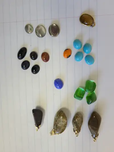 Selling various jewelry findings and small cabachons which include reconstituted turquoise, black go...