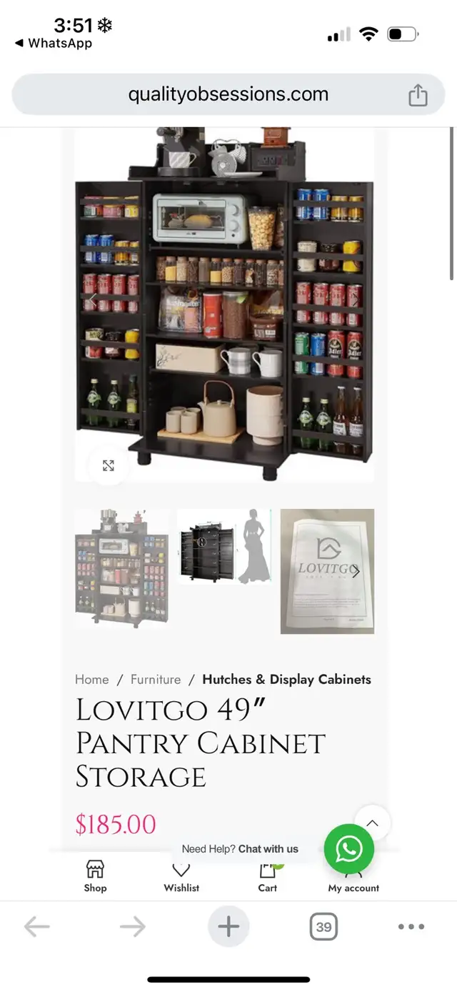New Lovitgo 49″ Pantry Cabinet Storage in Bookcases & Shelving Units in City of Toronto - Image 2