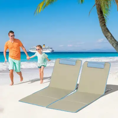 Set of 2 Beach Lounge Chair, Folding Ground Beach Mat w/ Adjusta, View more