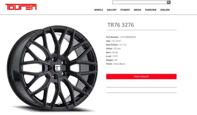 Complete set of four Touren TR76 gloss-black wheels with Kumho WinterCraft WP71 winter tires. These...