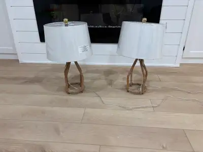 set of 2 wicker/rattan table lamos, View more