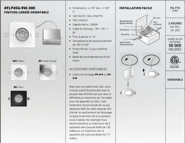 Plaques de montage LUMIFARO PF-378 et PF-414 pour luminaires DEL in Indoor Lighting & Fans in Laval / North Shore - Image 10