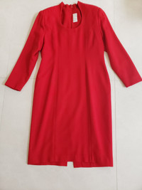 Adriano Pure Virgin Wool Size 14 Red Dress with Shoulder Pads