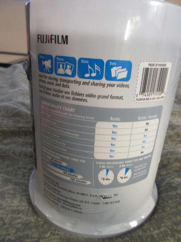 New still in plastic spindle, 100, Fujifilm DVD -R  CDcases in CDs, DVDs & Blu-ray in Timmins - Image 3