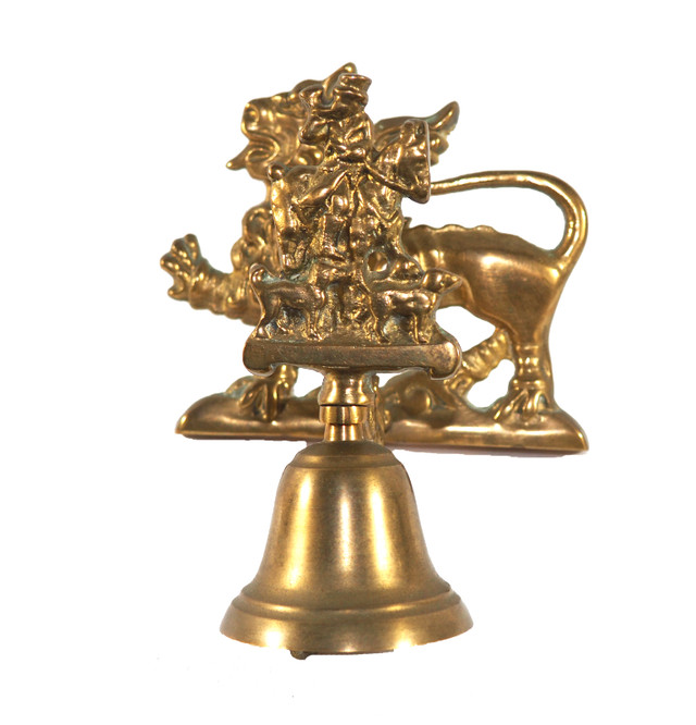 Brass Wall Bell with Lion and Fox Hunter with Dogs in Arts & Collectibles in St. Albert - Image 2