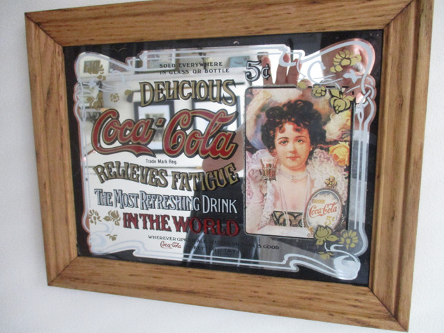 Vintage Coca-Cola - Pepsi Cola" Mirror 1900 Repro Wood Frame in Arts & Collectibles in Mississauga / Peel Region