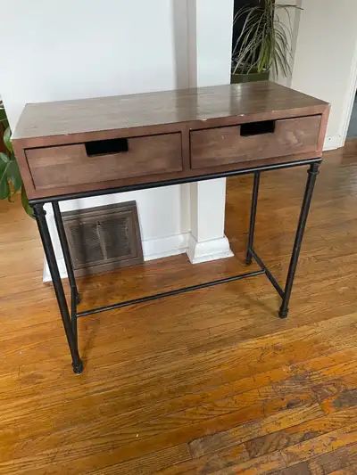 wooden desk on metal legs , View more