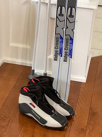 Cross country skis, boots and pole