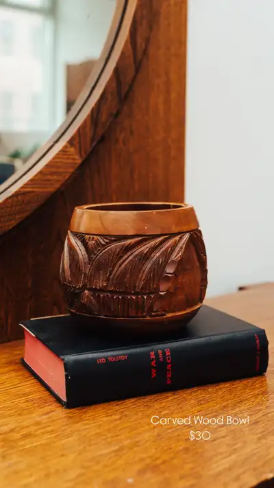Vintage Carved Wood Bowl, View more
