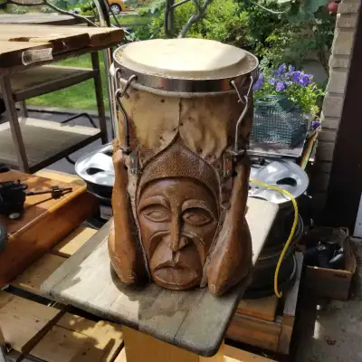 vintage handcrafted drum, View more