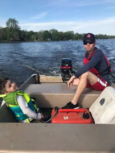 Legend boat 12’ ultralight aluminum with a 6.0hp mercury outboard engine. Comes with oars and a trai...