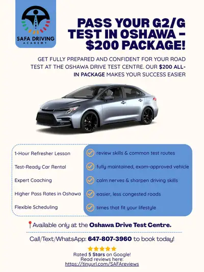 $200 G2/G Road Test Package – Car + 1-Hour Lesson (Oshawa), View more