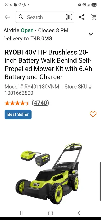 RYOBI Cordless Lawnmower , View more