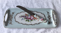 Antique French cake platter with matching knife