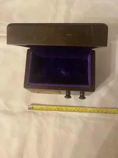 Check out this very unique antique wooden musical jewelry box, shaped like an old radio! It's a char...