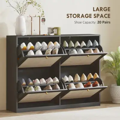 Narrow Shoe Storage Cabinet, Rattan Shoe Cabinet with 4 Flip Dra, View more