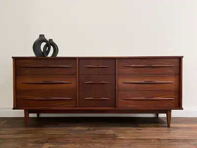 Stunning MCM 9-Drawer Walnut Dresser, View more