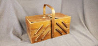 Vintage  3 Tier Accordion Style Wooden Sewing Box