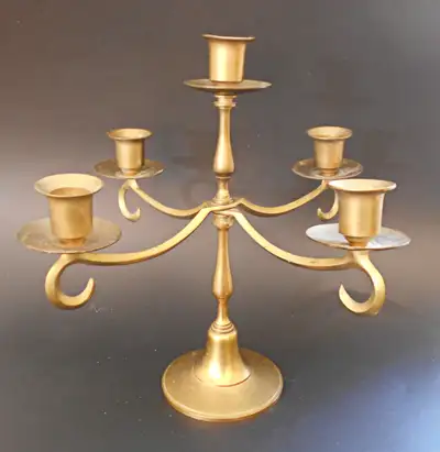 Vintage Brass Five Arm Gold Tone Traditional Candelabra Decor, View more