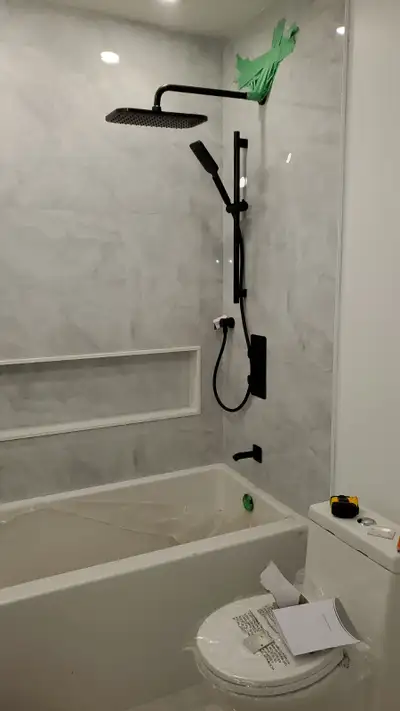 Old bathroom to shower remodeling ( not hearing)!, View more