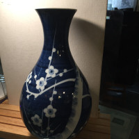 Antique Chinese Kangxi Prunus Vase Underglaze Blue and White Bal