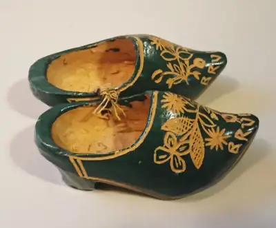 Vintage Green Wooden Dutch Doll Shoes Clogs Souvenir "BRUGGE", View more