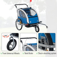  2-in-1 Double Baby Bike Trailer Child Bike Stroller Foldable Jo