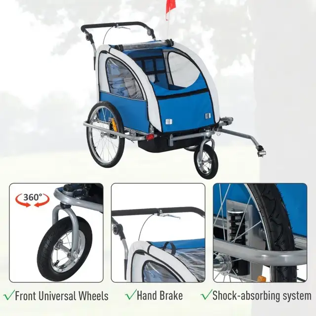  2-in-1 Double Baby Bike Trailer Child Bike Stroller Foldable Jo in Kids in Markham / York Region - Image 2