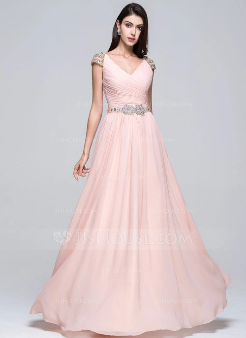 A-Line/Princess V-neck Floor-Length Chiffon Prom Dresses With Ru in Women's - Dresses & Skirts in City of Toronto