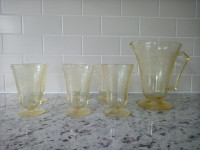 Florentine/Poppy No. 2 Depression Glass Pitcher & Tumblers