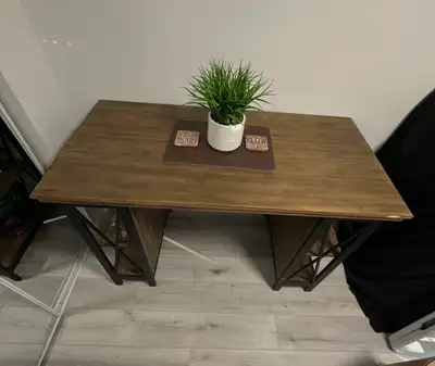 FARMHOUSE DINING TABLE WITH STORAGE SHELVES, View more