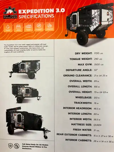 This amazing Expedition 3 trailer should be hauled behind a Jeep, Bronco, pickup truck or other offr...