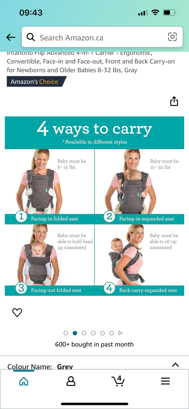 Grey Infantino 4 in 1 Baby Carrier / Backpack in Strollers, Carriers & Car Seats in Belleville - Image 3