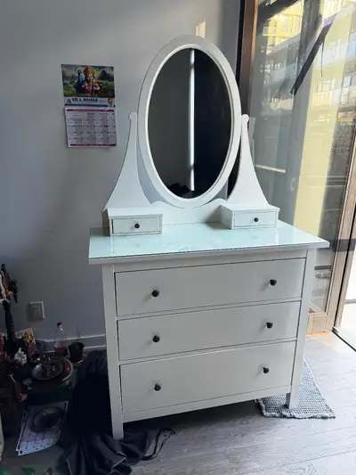 Elegant White Vanity Dresser with Oval Mirror, View more