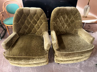 Green velvet chairs (x2)