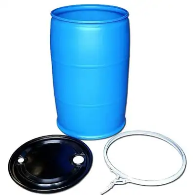 FOR SALE ... blue plastic barrels with REMOVABLE LIPS(these r white, not black) and WATER/AIR tite ....